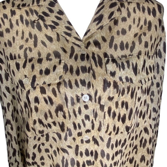 Vintage Liz Sport Top Animal Cheetah Leopard Print Semi Sheer Button Down Blouse - Picture 6 of 14